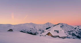 A beautiful sunset over snowy mountains