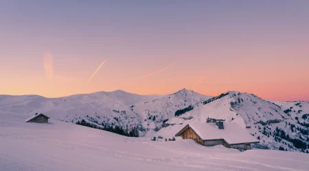 A beautiful sunset over snowy mountains