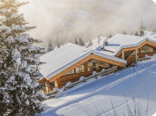 Ski chalets in the snow